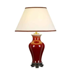 Lampa stołowa szklana czerwona z abażurem ecru DL-MAJIN-TL-OXB z serii MAJIN - Elstead Lighting