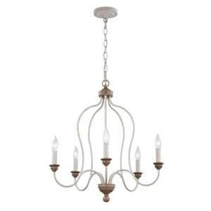 Żyrandol metalowy biało-brązowy 5-punktowy FE-HARTSVILLE5 z serii Hartsville - Elstead Lighting