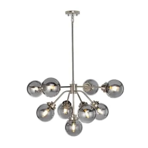 Żyrandol metalowy srebrny z 9 dymionymi kulami KULA9 z serii KULA - Elstead Lighting