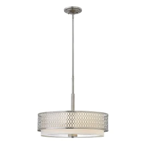 Lampa wisząca srebrna metalowa z lnianym abażurem HK-JULES-3P-BN z serii JULES - Elstead Lighting