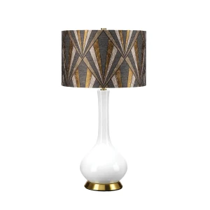 Lampa stołowa ceramiczna biała z wzorzystym abażurem MILO-AB-TL-VOGPB z serii MILO - Elstead Lighting