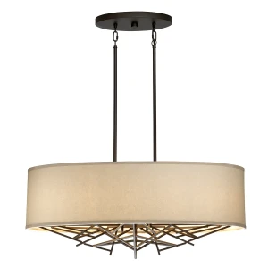 Lampa wisząca brązowa metalowa z lnianym abażurem TAIKO5-ISLE z serii TAIKO - Elstead Lighting