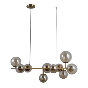 Lampa wisząca mosiężna 10-punktowa z bursztynowymi kulami PND-40423-10A z serii Frontera - Lampy Italux