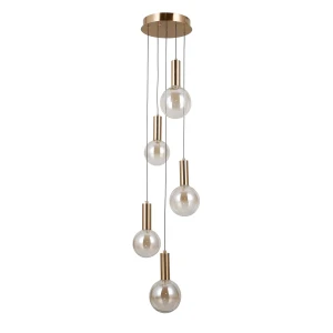 Lampa wisząca złota 5-punktowa szklana PND-34378-5S-HBR z serii Strela - Lampy Italux