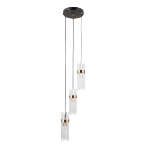 Lampa wisząca czarno-złota 3-punktowa PND-40760-3-BK-HBR z serii Taraso - Lampy Italux