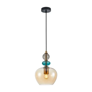 Lampa wisząca szklana wielokolorowa 1-punktowa PND-30263-1A-BRO-AMB z serii BUSCO - Lampy Italux