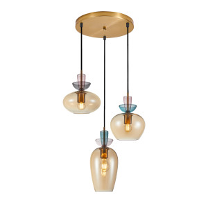 Lampa wisząca szklana 3-punktowa złota 45cm PND-31882-3A-GD-AMB z serii Fanda - Lampy Italux