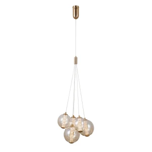 Lampa wisząca złota 5-punktowa szklana PND-34359-5-HBR-AMB z serii Butero - Lampy Italux