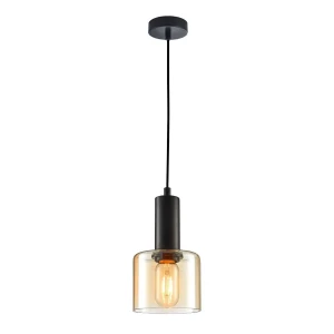 Lampa wisząca loft czarna z bursztynowym szkłem PND-65342-1-BK+AMB z serii SANTIA - Lampy Italux