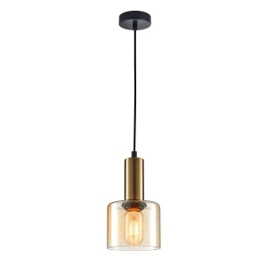 Lampa wisząca loft miedziana ze szklanym bursztynowym kloszem PND-65342-1-BRO+AMB z serii SANTIA - Lampy Italux