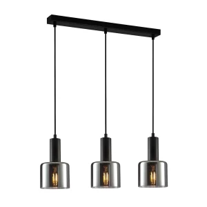 Lampa wisząca czarna metalowa z dymionym szkłem PND-65342-3-BK+SG z serii SANTIA - Lampy Italux