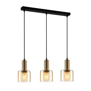 Lampa wisząca miedziana z bursztynowym szkłem 3-punktowa PND-65342-3-BRO+AMB z serii SANTIA - Lampy Italux
