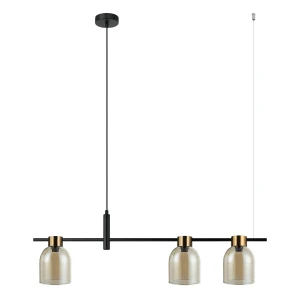 Lampa wisząca metalowa czarna z 3 bursztynowymi kloszami PND-66892-3-BK-AMB z serii Servio - Lampy Italux