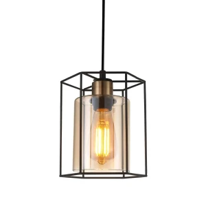 Lampa wisząca loftowa czarna z bursztynowym szkłem PND-78901-1-BK+AMB z serii KALULA - Lampy Italux