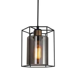 Lampa wisząca loftowa czarna z dymionym szkłem PND-78901-1-BK+SG z serii KALULA - Lampy Italux