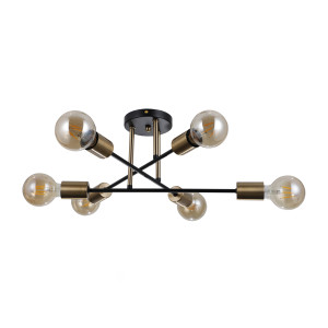 Lampa wisząca metalowa czarno-mosiężna 6-punktowa PND-4052-6-BL-HBR z serii Formio - Lampy Italux