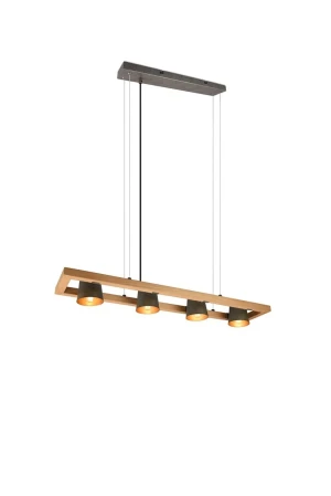 Lampa wisząca loft drewno + nikiel antyczny 4xE14 BELL BELL 301900467 - Trio