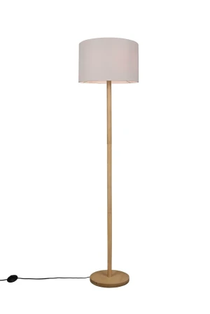 Lampa podłogowa drewniana elegancka do salonu z białym abażurem KORBA 401200101 - Trio