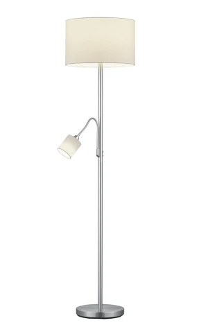 Lampa podłogowa do salonu z dodatkową lampką do czytania nikiel + biały abażur HOTEL 403900201 - Trio