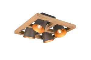 Lampa sufitowa loft drewno + nikiel antyczny 4xE14 BELL 601900467 - Trio