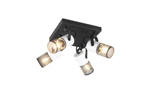 Plafon na 4 reflektory kwadrat designerski biało-czarny TOSH 804300434 - Trio