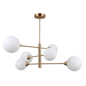 Lampa wisząca mosiężna 6-punktowa z białymi kulami PND-55342-6-HB z serii Evora - Lampy Italux