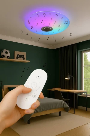 Lampa sufitowa LED RGBW dynamic na pilot głośnik BT + CCT + DIM MUSICA R69031901 - RL