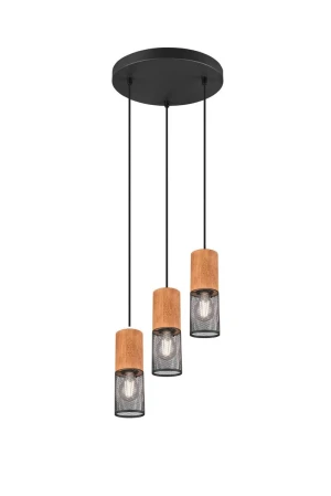 Lampa wisząca drewno + metal 3xE27 TOSH 304330332 - Trio