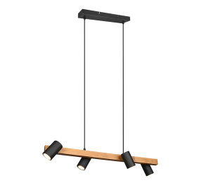 Lampa wisząca nowoczesna drewno + czarny 4 reflektory MARLEY 312490432 - Trio