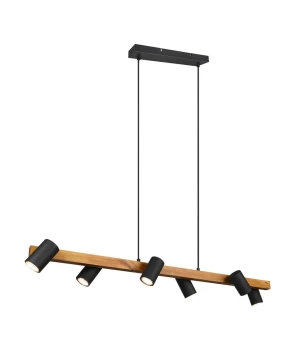 Lampa wisząca nowoczesna drewno + czarny 6 reflektorów MARLEY 312490632 - Trio
