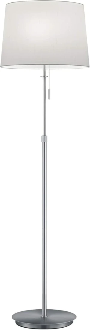 Lampa podłogowa elegancka do salonu z włącznikiem sznurkowym nikiel + biały abażur LYON 409100307 - Trio
