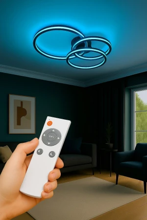 Lampa sufitowa na pilota okręgi LED RGBW + CCT + DIM czarna AARON 652710342 - Trio