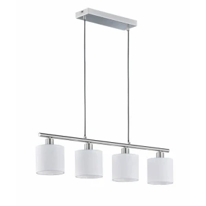 Lampa wisząca 4-płomienna białe abażury wykończenie nikiel TOMMY R30334001 - RL