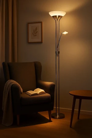 Lampa podłogowa klasyczna  do salonu z lampką do czytania nikiel ORSON R40073507 - RL