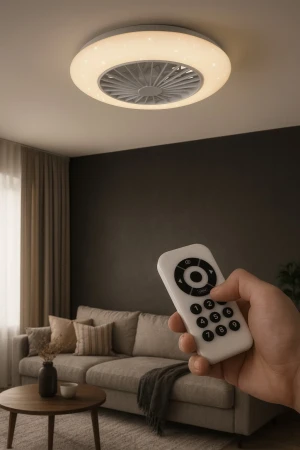 Lampa sufitowa biała LED 30W DIM+CCT+STARLIGHT+RGBW na pilota z wentylatorem STRALSUND R62522987 - RL