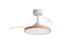 Wentylator CORFU XS biały, drewno Ø91 DC 30W LED 36W CCT zmienna barwa, pilot 8421797992170 - MDC