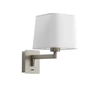 Lampa ścienna FINESS S nikiel mat 1xE27 regulowana, abażur biały, z włącznikiem 8421797758097 - MDC