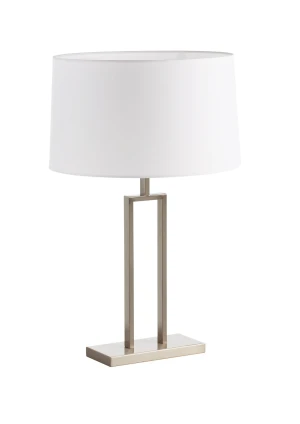 Lampa stołowa OMEGA chrom matowy 1xE27 abażur biały w komplecie 8421797894238 - MDC