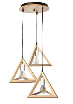 Lampa drewniana wisząca 3 x E27 Trójkąt na kole loftowa 566 - Decorativi