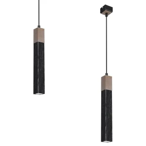 Lampa wisząca nowoczesna SOLO SAWN BLACK - PATINATED WOOD 1x mini GU10 MLP7469-Milagro