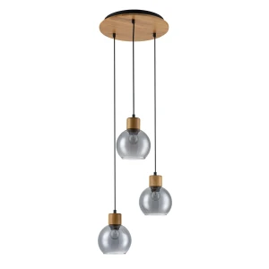 Lampa wisząca drewniana z trzema szklanymi kloszami PND-67505-3-WD z serii Velma - Lampy Italux