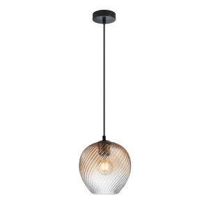 Lampa wisząca szklana bursztynowa z czarnym wykończeniem PND-3664-1-BRO-AMB z serii Alias - Lampy Italux
