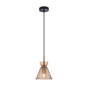 Lampa wisząca szklana bursztynowa z czarnym detalem PND-3621-1-BRO-AMB z serii Balme - Lampy Italux