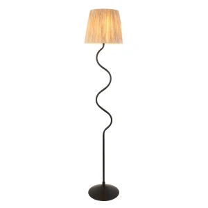 Lampa podłogowa czarna metalowa z abażurem z rafii 114223 z serii Wriggle - Endon Lighting