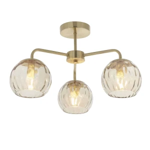 Lampa sufitowa złota 3-punktowa z bursztynowymi kloszami 91968 z serii Dimple - Endon Lighting