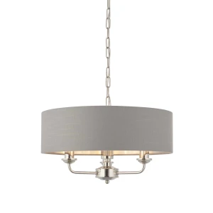 Lampa wisząca szara z tkaniny chromowana 3-punktowa 94377 z serii Highclere - Endon Lighting