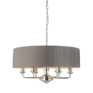 Lampa wisząca szara z plisowanym abażurem 6-punktowa 94397 z serii Highclere - Endon Lighting