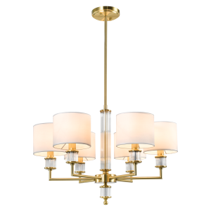 Lampa wisząca mosiężna 6-punktowa z abażurami P06692BR-WH z serii SUTTON - Cosmo Light