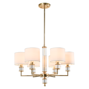 Lampa wisząca złota 6-punktowa z abażurami P06385AU-WH z serii SUTTON - Cosmo Light