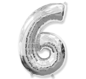 Wyprzedaż cyfra 6 - srebrna - balon foliowy 85 cm - godan